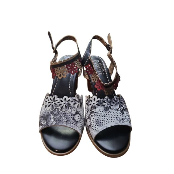 L'Artiste 41 Spring Steps Floradaciois black leather ankle strap sandals 9.5 10 - Picture 6 of 8